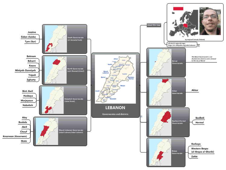 LEBANON - Governorates and districts